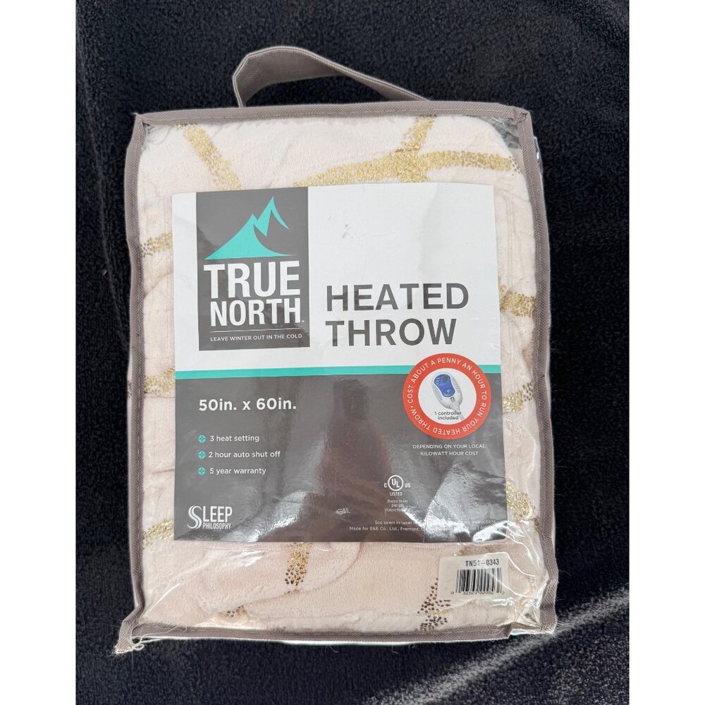 True North Heated Throw Blanket 50" X 60" 3 Heat Settings & Auto Shut Off